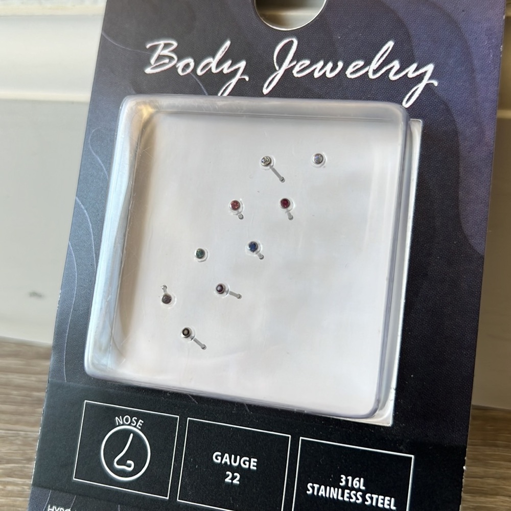 9 Piece Colored Crystal Rhinestone Nose Rings - Picture 2 of 4